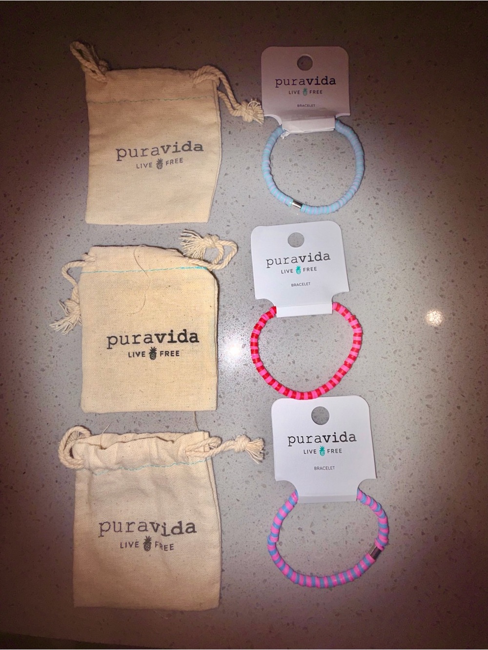 Pura Vida Stretch Bracelet Trio - Light Blue, Hot Pink, Lavender NWT!